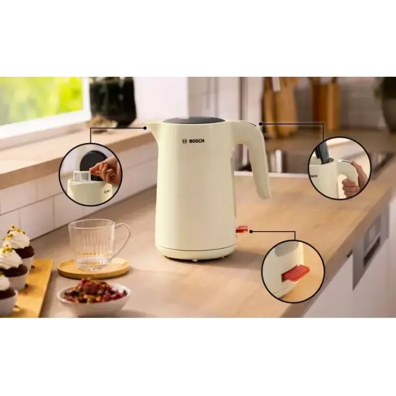 Czajnik elektryczny Bosch TWK2M167 1,7 l 2400 W, bezprzewodowy z podstawą 360°, automatyczne wyłączanie, zabezpieczenie przed zagotowaniem bez wody