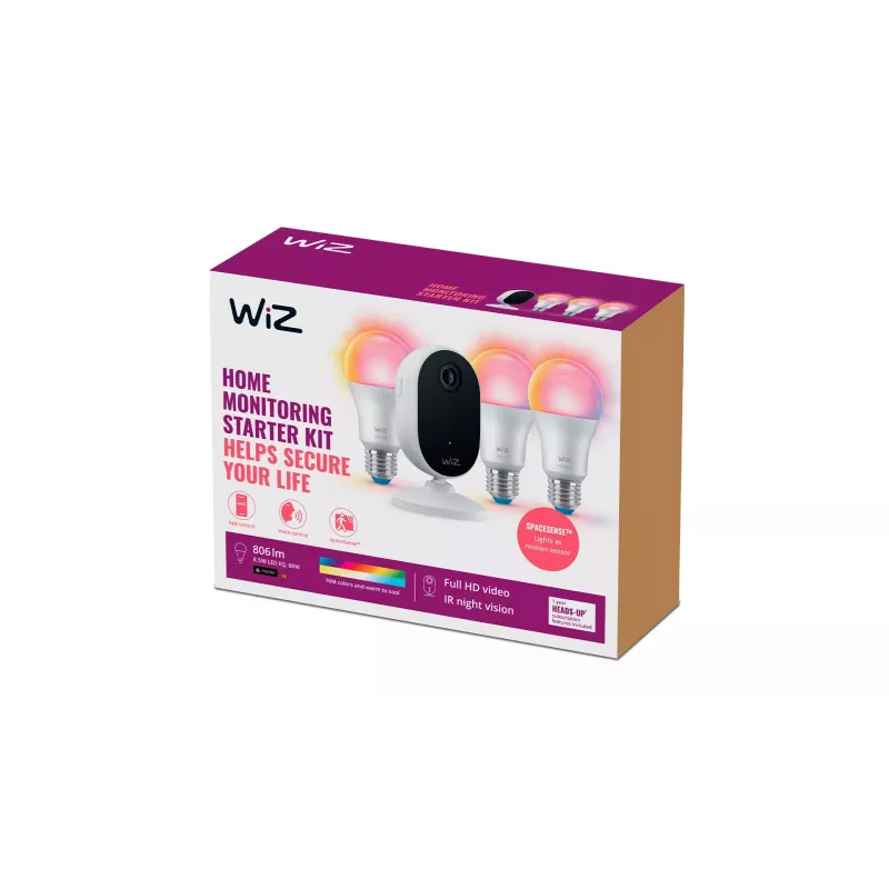 Zestaw startowy monitoringu domowego WiZ, zestaw inteligentnego oświetlenia, Wi-Fi/Bluetooth, biały, Wi-Fi 4 (802.11n), 802.11b, 802.11g, WPA2, WPA3, LED