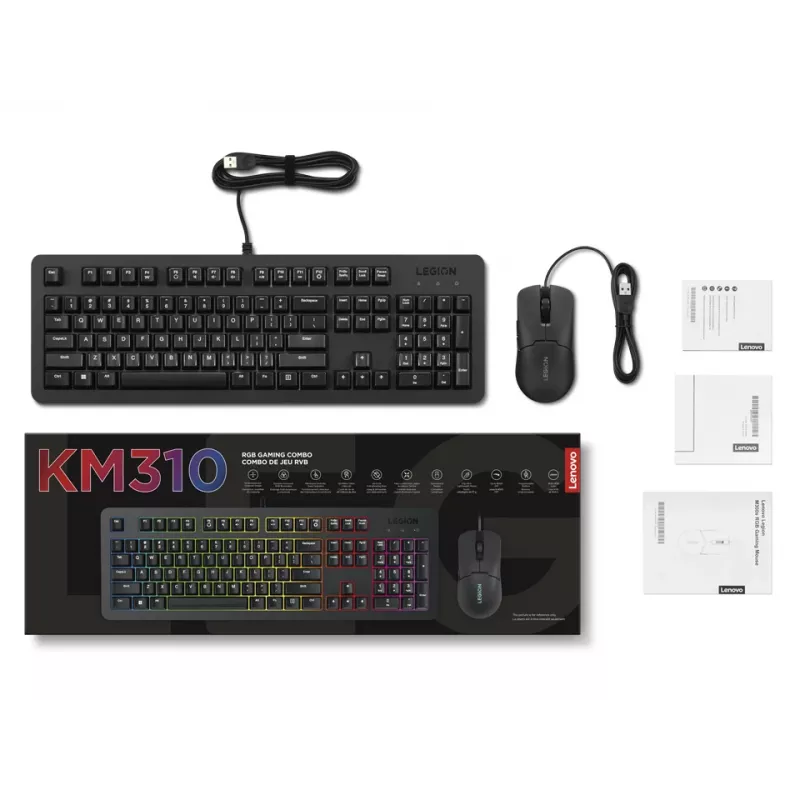 Klawiatura Lenovo GX31N91913 z myszą, gamingowa, USB, US English, czarna