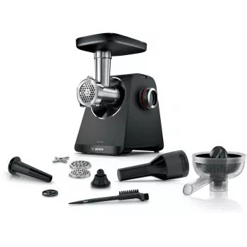 Maszynka do mięsa Bosch MFWS430B — 1900 W, 2 prędkości, 2,5 kg/min, czarny/srebrny, 4,3 kg