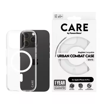 PanzerGlass CARE™ by ® Urban Combat Case przezroczysty z białym MagSafe iPhone 16 Pro