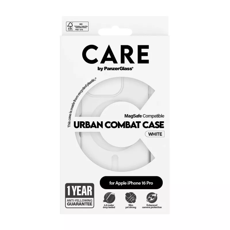 PanzerGlass CARE™ by ® Urban Combat Case przezroczysty z białym MagSafe iPhone 16 Pro