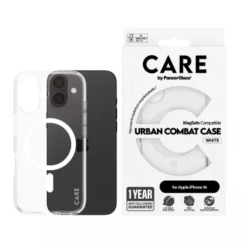 PanzerGlass CARE™ by ® Urban Combat Case Transparentny z Białym MagSafe iPhone 16
