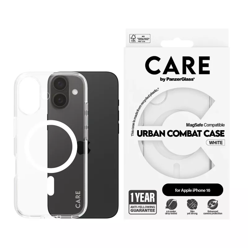 PanzerGlass CARE™ by ® Urban Combat Case Transparentny z Białym MagSafe iPhone 16