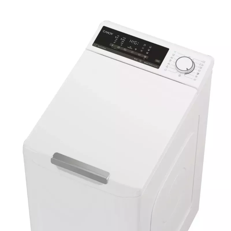 Pralka ładowana od góry CANDY TCA284TM5-S — 8 kg, 1200 obr/min, klasa energetyczna A, 410×600×860 mm, biała