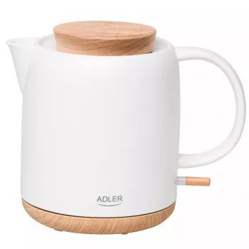 Czajnik elektryczny Adler AD 1304 — 1 l, 1200 W, obudowa ceramiczna, odchylana pokrywa, podstawa obrotowa 360°, biały