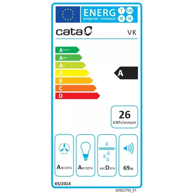 Okap podszafkowy CATA VK 6000 WH, 60 cm, filtr węglowy, 398 m³/h, 60 dB, klasa energetyczna A