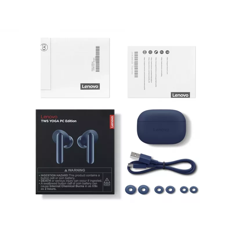 Słuchawki Lenovo YOGA PC Edition True Wireless Stereo (TWS) douszne do rozmów i muzyki, USB‑C, niebieskie, 20–20000 Hz, zasięg 10 m