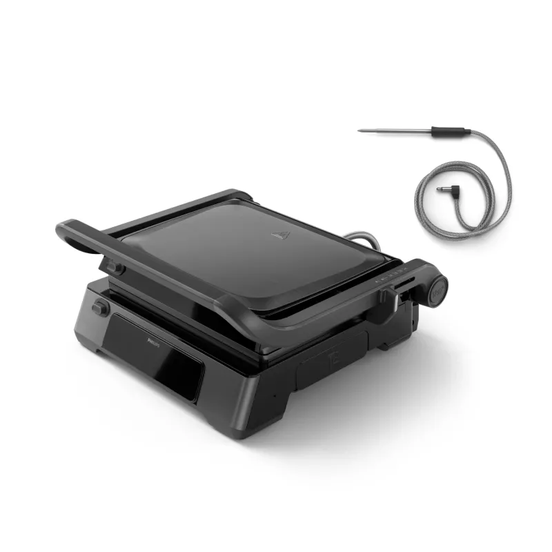 Philips 7000 series Grill kontaktowy, czarny, prostokątny, dotykowy, 220 °C, pokrywa na zawiasach, pokrywa z blokadą, 180°