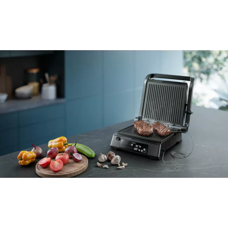 Philips 7000 series Grill kontaktowy, czarny, prostokątny, dotykowy, 220 °C, pokrywa na zawiasach, pokrywa z blokadą, 180°