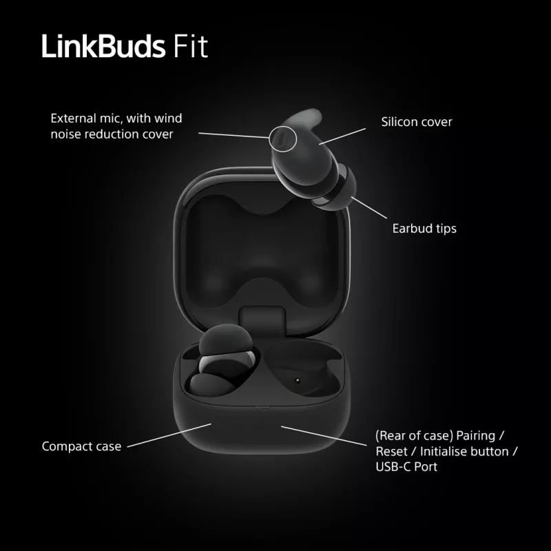 Bezprzewodowe słuchawki douszne Sony LinkBuds Fit WFLS910NB — Bluetooth, 20–20000 Hz, zasięg 10 m, 75 g, czarne