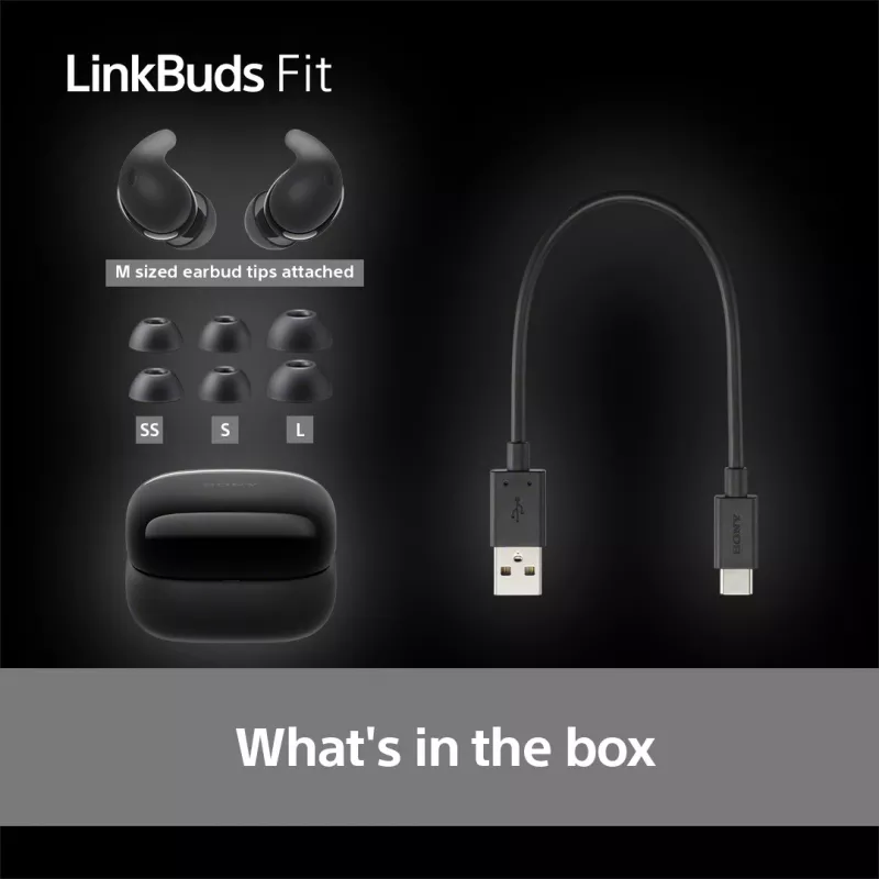 Bezprzewodowe słuchawki douszne Sony LinkBuds Fit WFLS910NB — Bluetooth, 20–20000 Hz, zasięg 10 m, 75 g, czarne