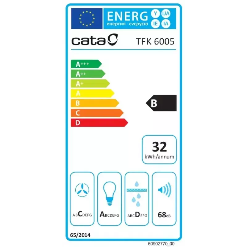Okap teleskopowy do zabudowy CATA TFK 6005 X, stal nierdzewna, 60 cm, 390 m³/h, sterowanie mechaniczne, klasa energetyczna B, CSLED