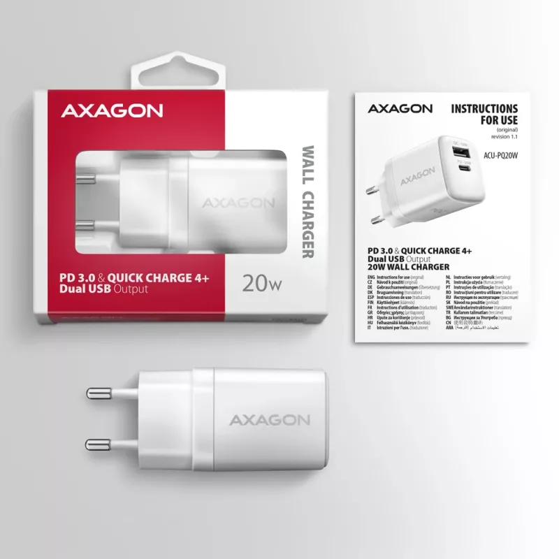 Ładowarka do urządzeń mobilnych Axagon ACU-PQ20W Uniwersalna Biała