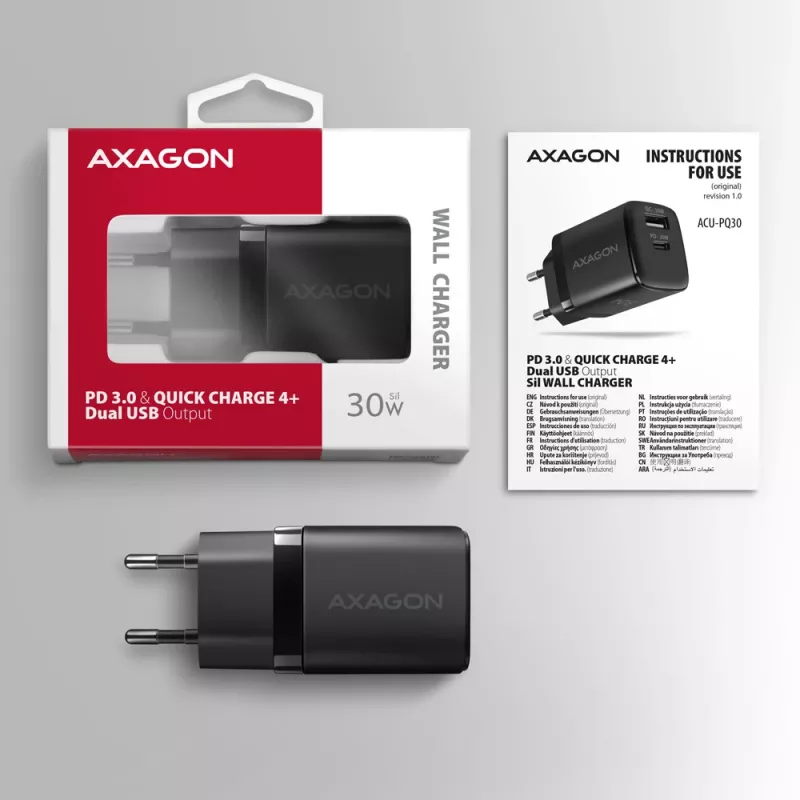 Ładowarka sieciowa Axagon ACU-PQ30 PD3.0 & QC4+ 2xWYJŚCIA 30W