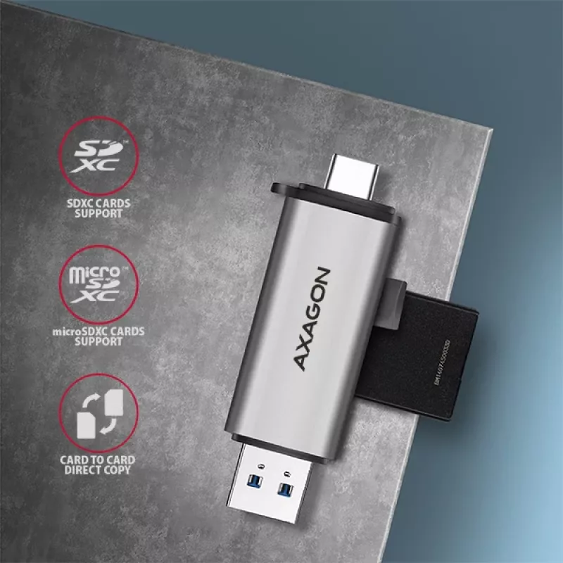 Czytnik kart Axagon CRE-SAC SuperSpeed USB-C+USB-A 5 Gb/s