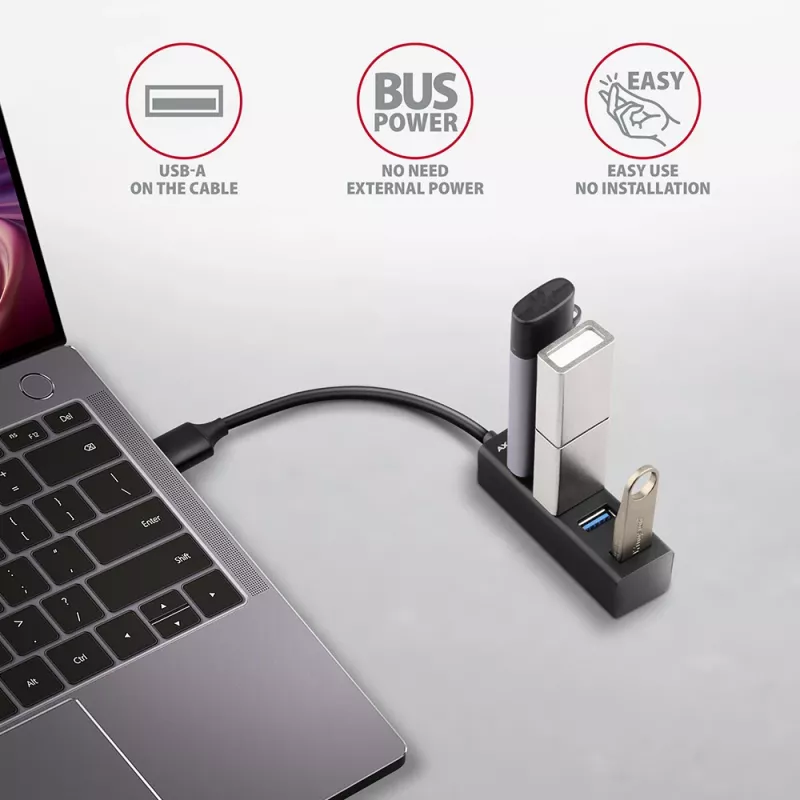 Axagon HUE-M1A 4x USB 3.2 Gen 1 MINI hub, metal, kabel USB-A 20 cm