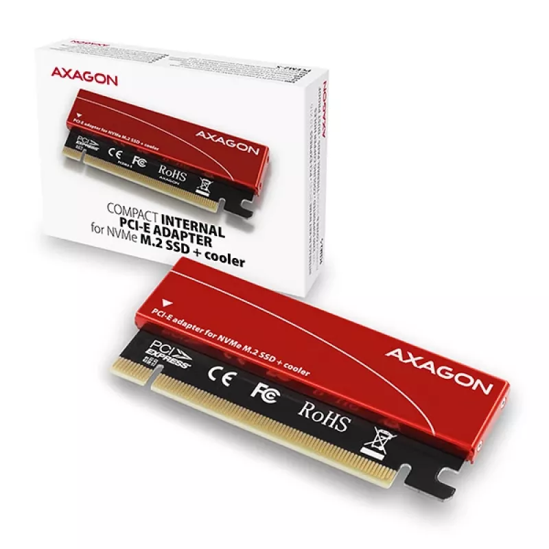 Axagon PCEM2-S PCIe x16 – adapter gniazda M.2 NVMe M-key, z pasywnym aluminiowym radiatorem