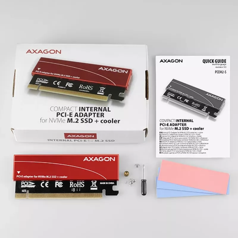 Axagon PCEM2-S PCIe x16 – adapter gniazda M.2 NVMe M-key, z pasywnym aluminiowym radiatorem