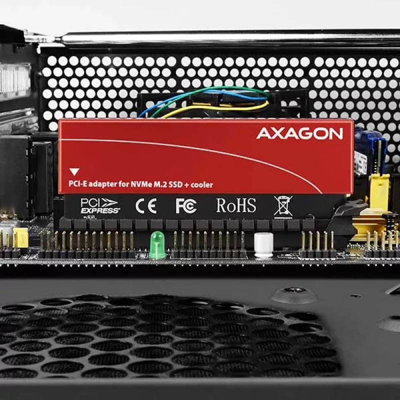 Axagon PCEM2-S PCIe x16 – adapter gniazda M.2 NVMe M-key, z pasywnym aluminiowym radiatorem