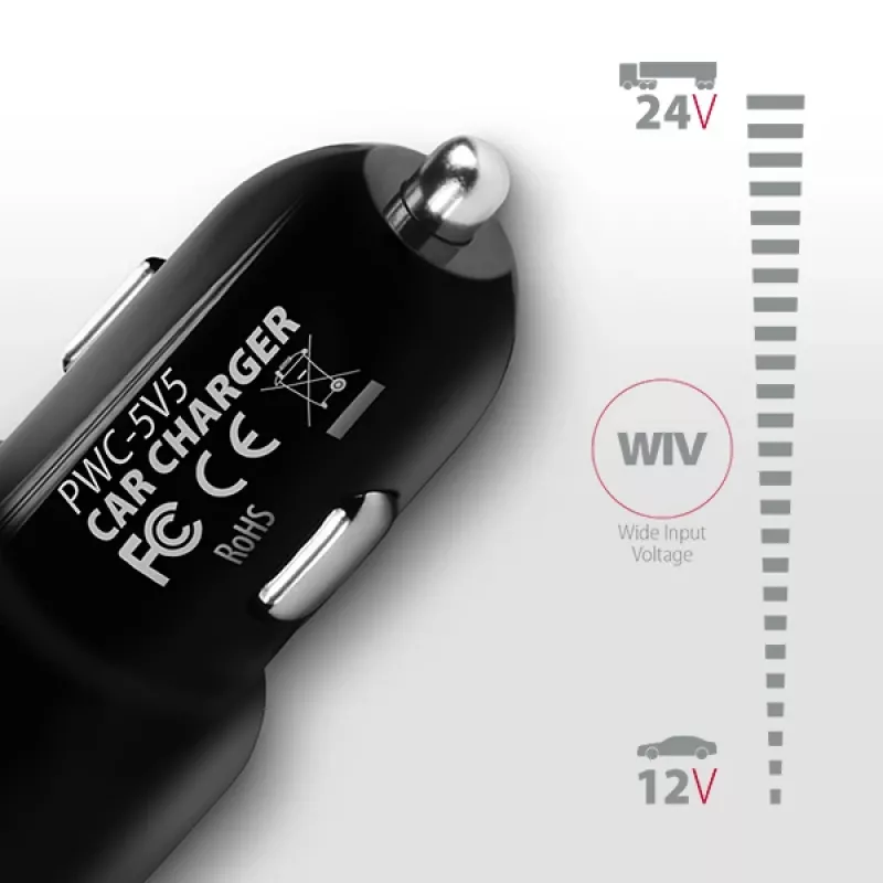 Axagon PWC-5V5 SMART ładowarka samochodowa 24W, 2x port USB-A, 5V/2,4A + 5V/2,4A