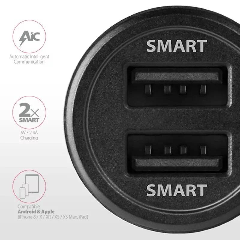 Axagon PWC-5V5 SMART ładowarka samochodowa 24W, 2x port USB-A, 5V/2,4A + 5V/2,4A