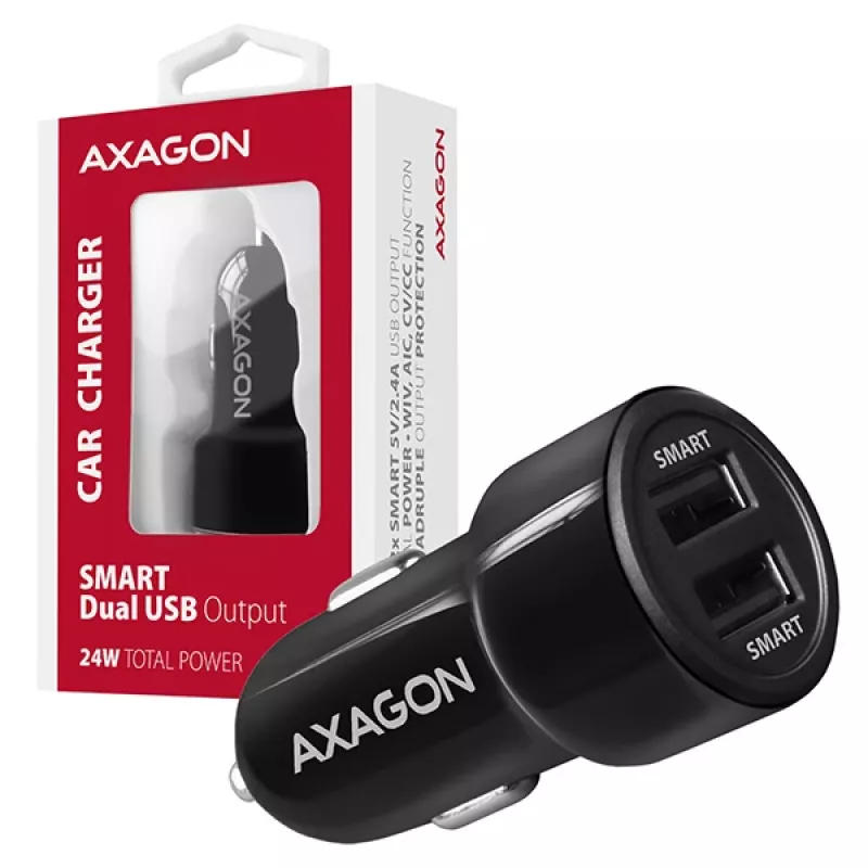 Axagon PWC-5V5 SMART ładowarka samochodowa 24W, 2x port USB-A, 5V/2,4A + 5V/2,4A