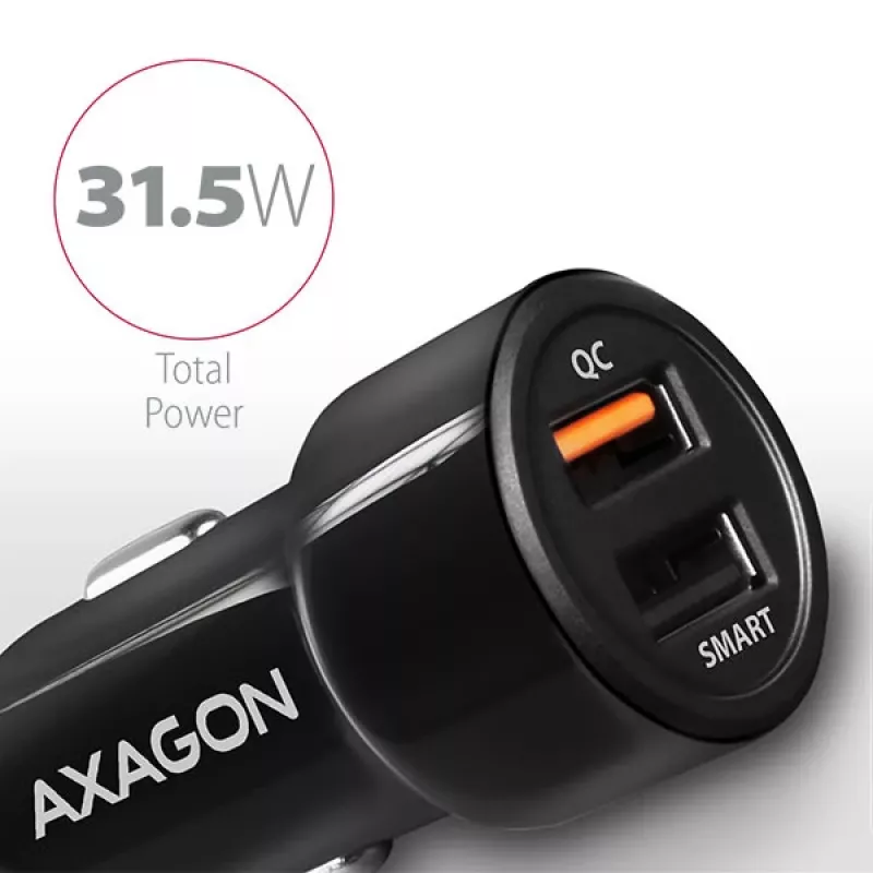Ładowarka samochodowa Axagon PWC-QC5 do urządzeń mobilnych Telefon, Smartfon, Tablet, Uniwersalna Czarna Zapalniczka Szybkie ładowanie Auto