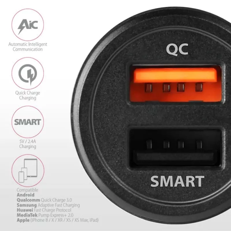 Ładowarka samochodowa Axagon PWC-QC5 do urządzeń mobilnych Telefon, Smartfon, Tablet, Uniwersalna Czarna Zapalniczka Szybkie ładowanie Auto