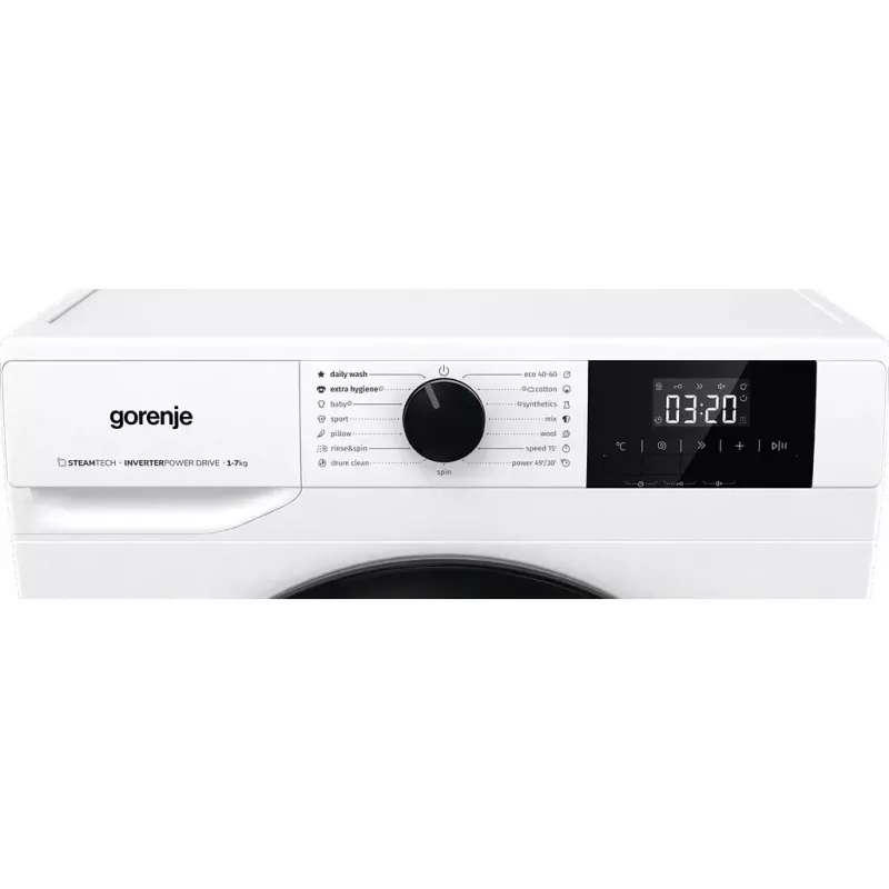 Pralka Gorenje W3NGPI72SBS ładowana od przodu 7 kg, 1200 obr./min, LCD, para, 59,5×43,5 cm, Klasa energetyczna B