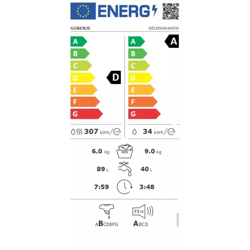 Pralko-suszarka Gorenje WD2PA964ADW 9 kg / 6 kg 1400 obr./min