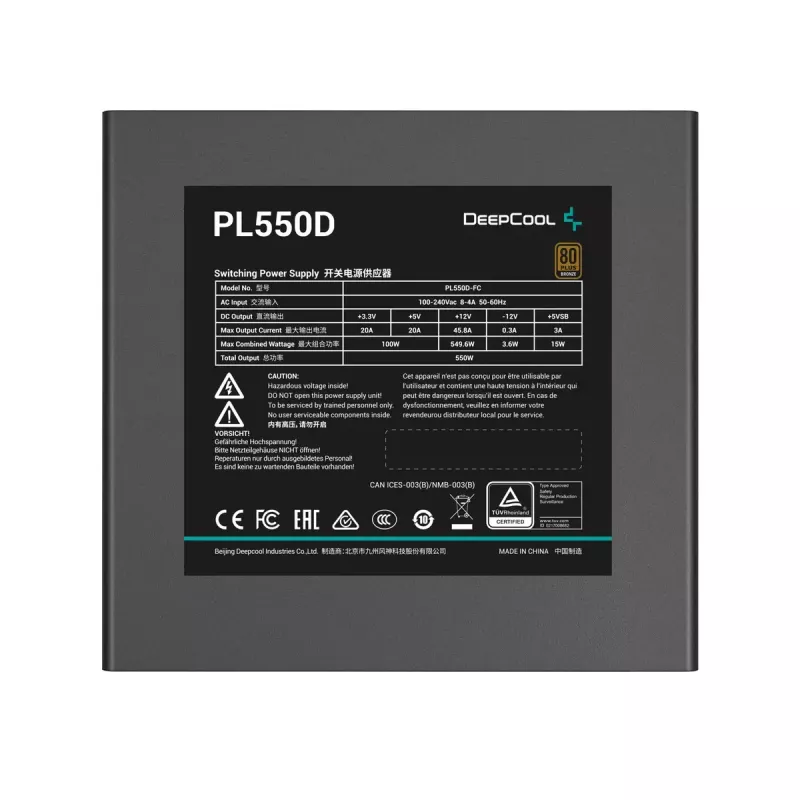 Zasilacz DeepCool PL550D 550W ATX 3.0 80 PLUS Bronze, wentylator 120mm, niemodularny, 6 SATA, 3x 6+2 PCIe