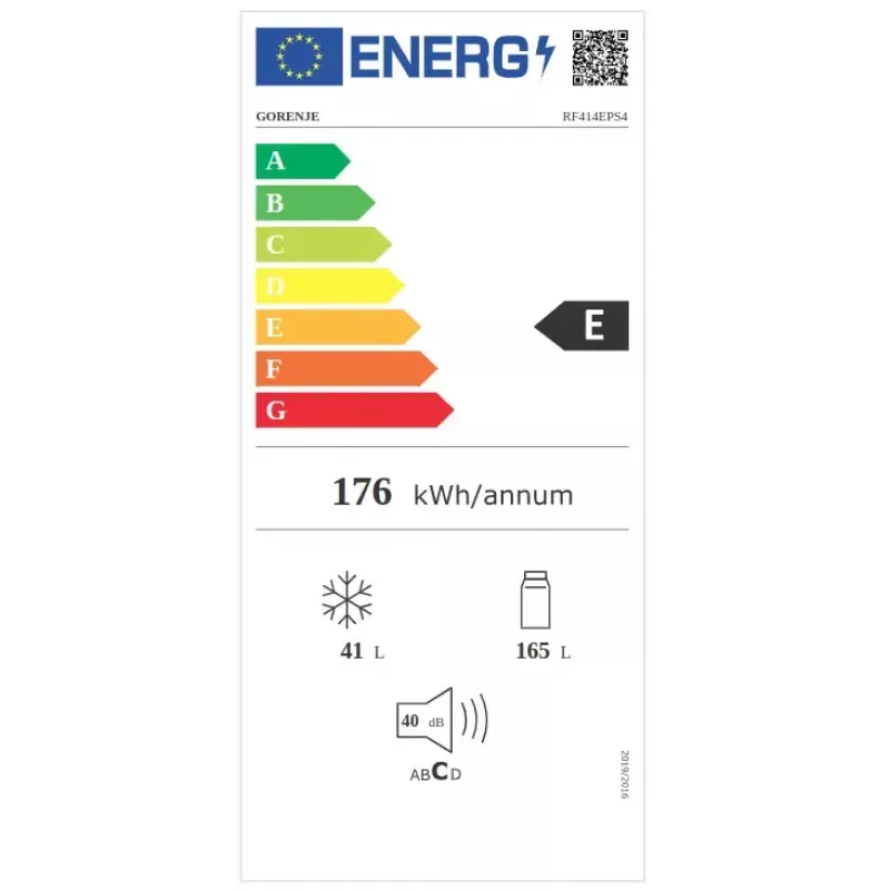 Wolnostojąca lodówka Gorenje RF414EPS4 — 206 L pojemności całkowitej, 165 L chłodziarka, 41 L zamrażalnik, szary