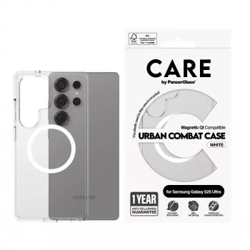 PanzerGlass CARE™ by ® Urban Combat Case Przezroczysty z Białą Qi Samsung Galaxy S25 Ultra