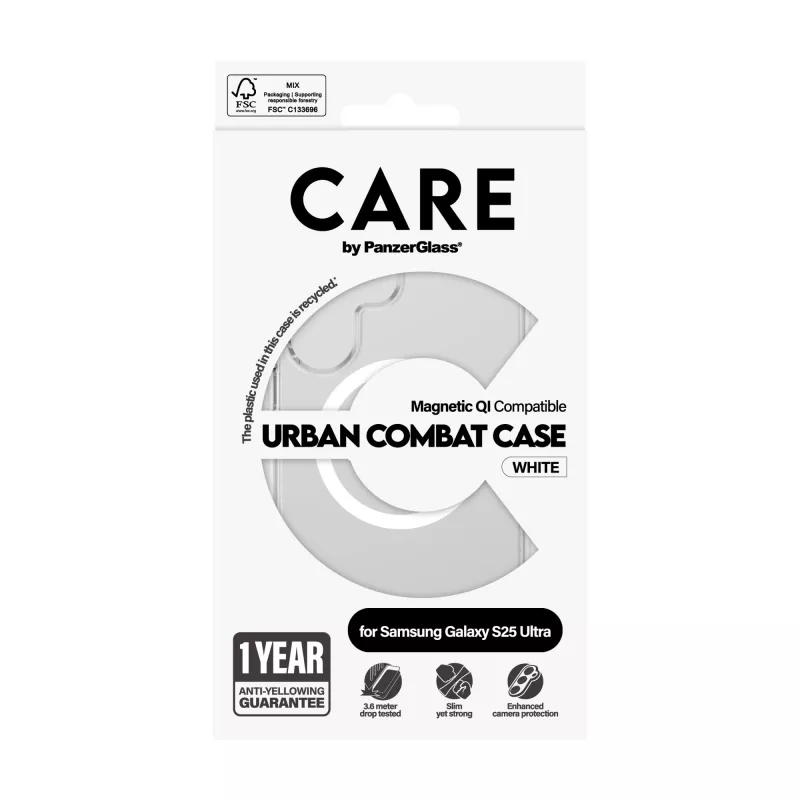 PanzerGlass CARE™ by ® Urban Combat Case Przezroczysty z Białą Qi Samsung Galaxy S25 Ultra