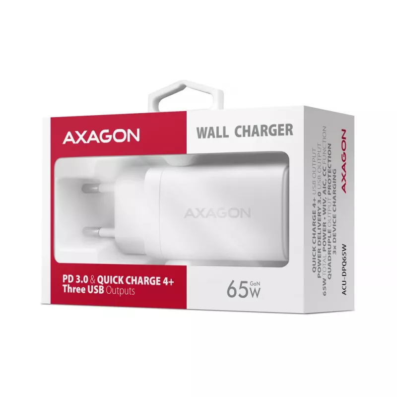 Ładowarka sieciowa Axagon ACU-DPQ65W PD3.0 & QC4+ 3x WYJŚCIA 65W