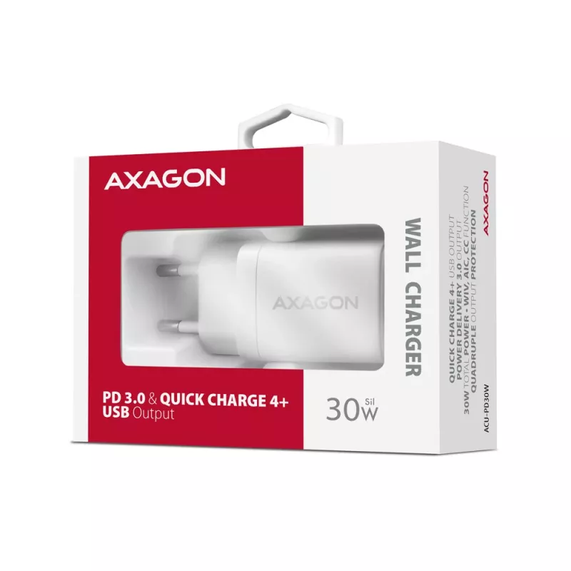 Ładowarka sieciowa Axagon ACU-PD30W 1x QC3.0/AFC/FCP/PD Type-C 30W Biała