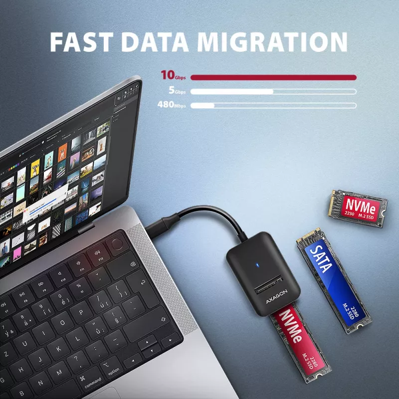 Adapter Axagon ADM2-CM USB-C M.2 NVMe SATA 10Gbps Czarny