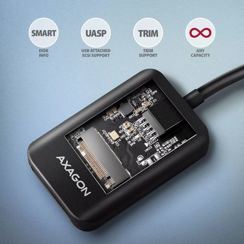 Adapter Axagon ADM2-CM USB-C M.2 NVMe SATA 10Gbps Czarny