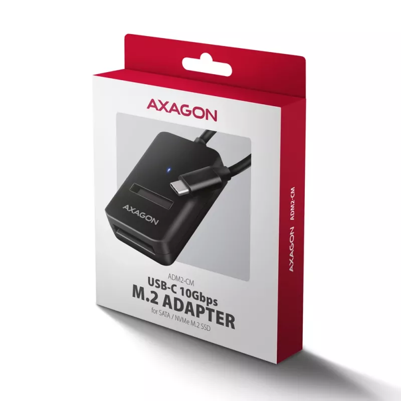 Adapter Axagon ADM2-CM USB-C M.2 NVMe SATA 10Gbps Czarny