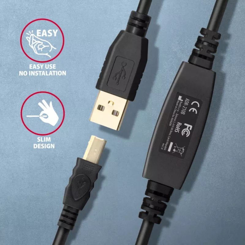 Axagon ADR-210B USB 2.0 A-M -> B-M aktywny kabel łączący/repeater 10m