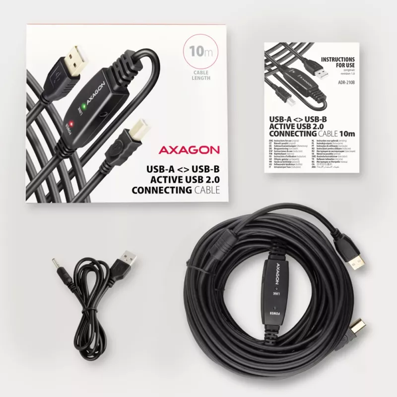 Axagon ADR-210B USB 2.0 A-M -> B-M aktywny kabel łączący/repeater 10m
