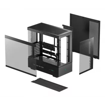 Obudowa PC DeepCool CH690 DIGITAL Tower Czarna — ATX/Micro-ATX/Mini-ITX, wyświetlacz LCD, 3 wnęki 2,5 cala + 1 wnęka 3,5 cala, GPU do 450 mm, chłodzenie CPU do 182 mm