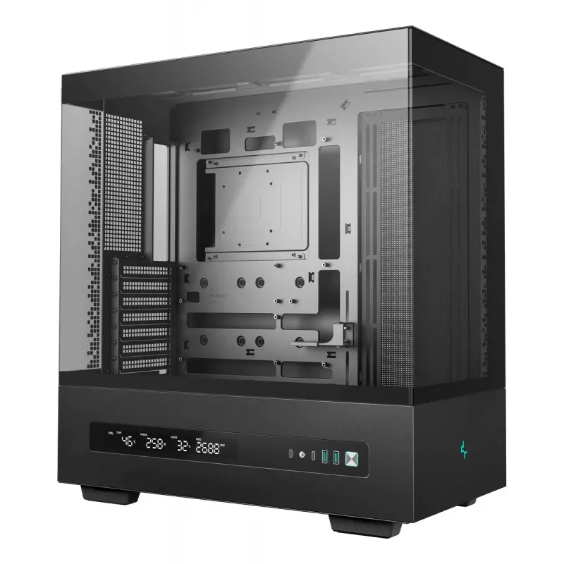 Obudowa PC DeepCool CH690 DIGITAL Tower Czarna — ATX/Micro-ATX/Mini-ITX, wyświetlacz LCD, 3 wnęki 2,5 cala + 1 wnęka 3,5 cala, GPU do 450 mm, chłodzenie CPU do 182 mm