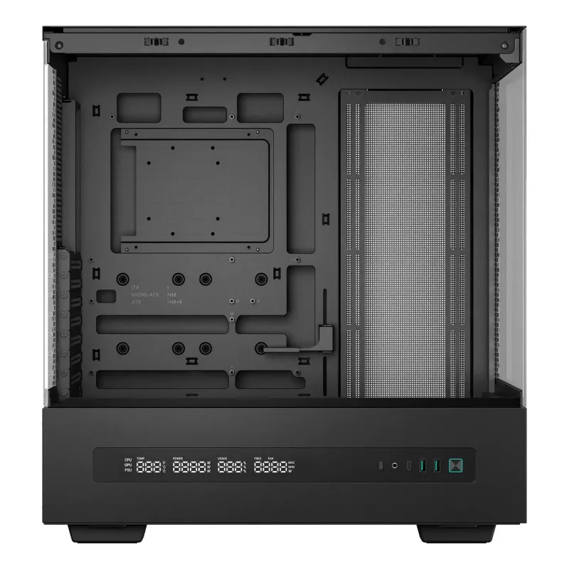Obudowa PC DeepCool CH690 DIGITAL Tower Czarna — ATX/Micro-ATX/Mini-ITX, wyświetlacz LCD, 3 wnęki 2,5 cala + 1 wnęka 3,5 cala, GPU do 450 mm, chłodzenie CPU do 182 mm