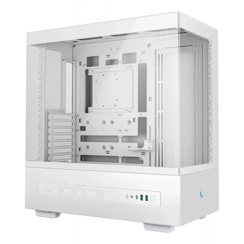Obudowa PC DeepCool CH690 Tower White — wsparcie ATX/microATX, wyświetlacz LCD, 3x wnęka 2,5 cala, 1x 3,5 cala, GPU do 450 mm, wysokość chłodzenia CPU 182 mm