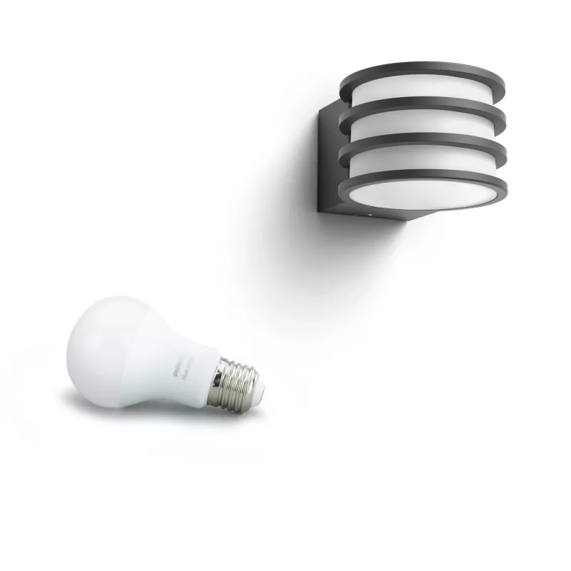 Philips Hue biały Lucca Outdoor lampa ścienna, Inteligentna lampa ścienna, Bluetooth/Zigbee, Antracytowa, LED, Aluminium, E27