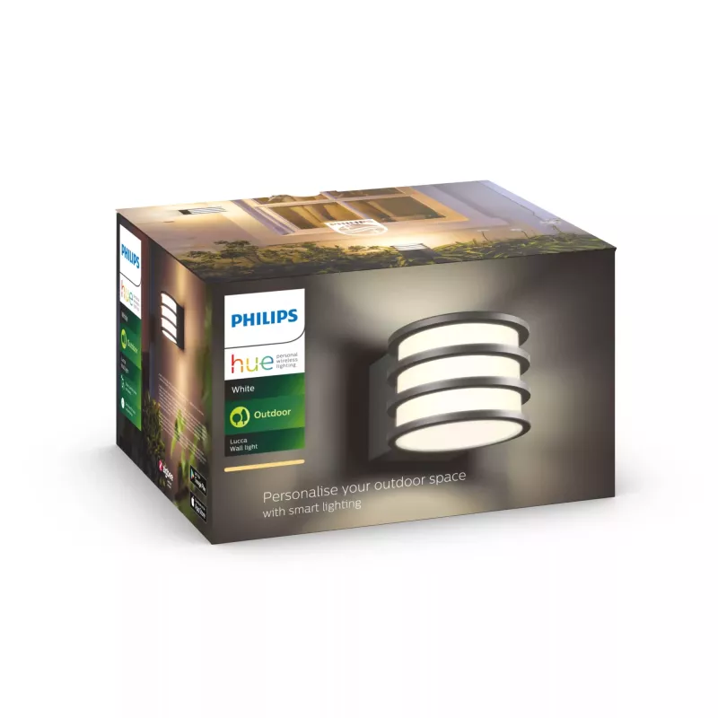 Philips Hue biały Lucca Outdoor lampa ścienna, Inteligentna lampa ścienna, Bluetooth/Zigbee, Antracytowa, LED, Aluminium, E27