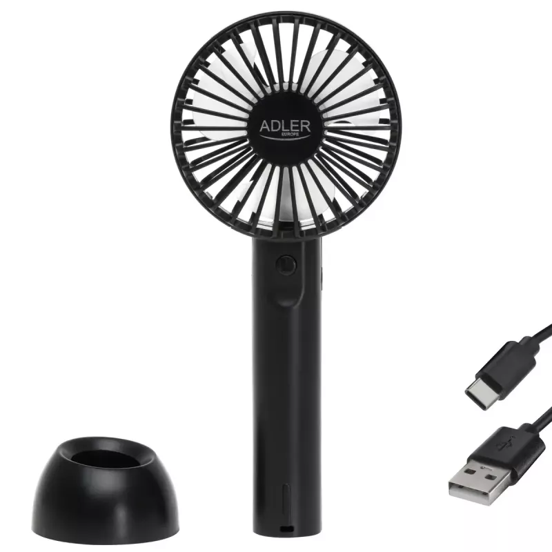 Wentylator biurkowy Adler AD 7338 Mini USB — średnica 7 cm, 3 prędkości, czarny