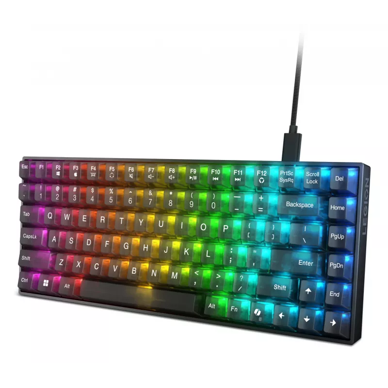 Mechaniczna klawiatura gamingowa Lenovo Legion K510 Mini Pro 75% US English, 84 klawisze, RGB, USB, kabel 1,8 m, czarno-przezroczysta